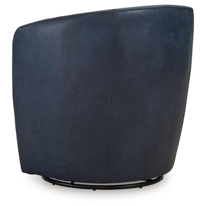 Blue Leather Barrel Back Swivel Chair