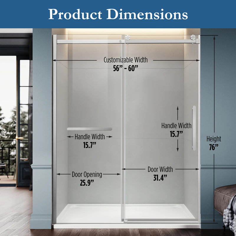 Ambrose 56-in to 60-in W x 76-in H Sliding Shower Door with Clear Tempered Glass and Brushed Nickel Hardware, Brushed Nickel