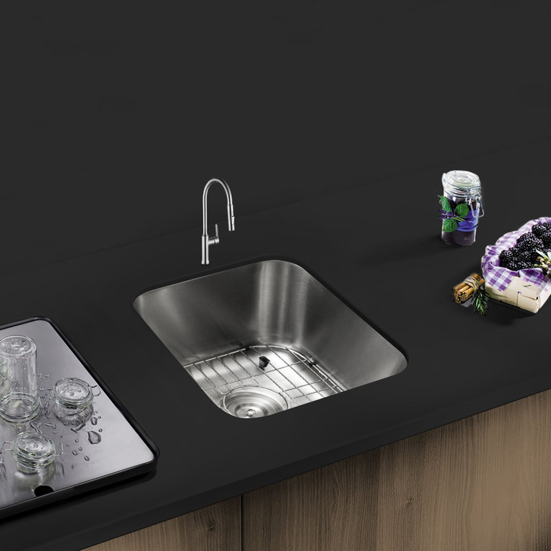 Évier de cuisine encastrable L 16 po x l 16 po avec crépine et grille d'évier