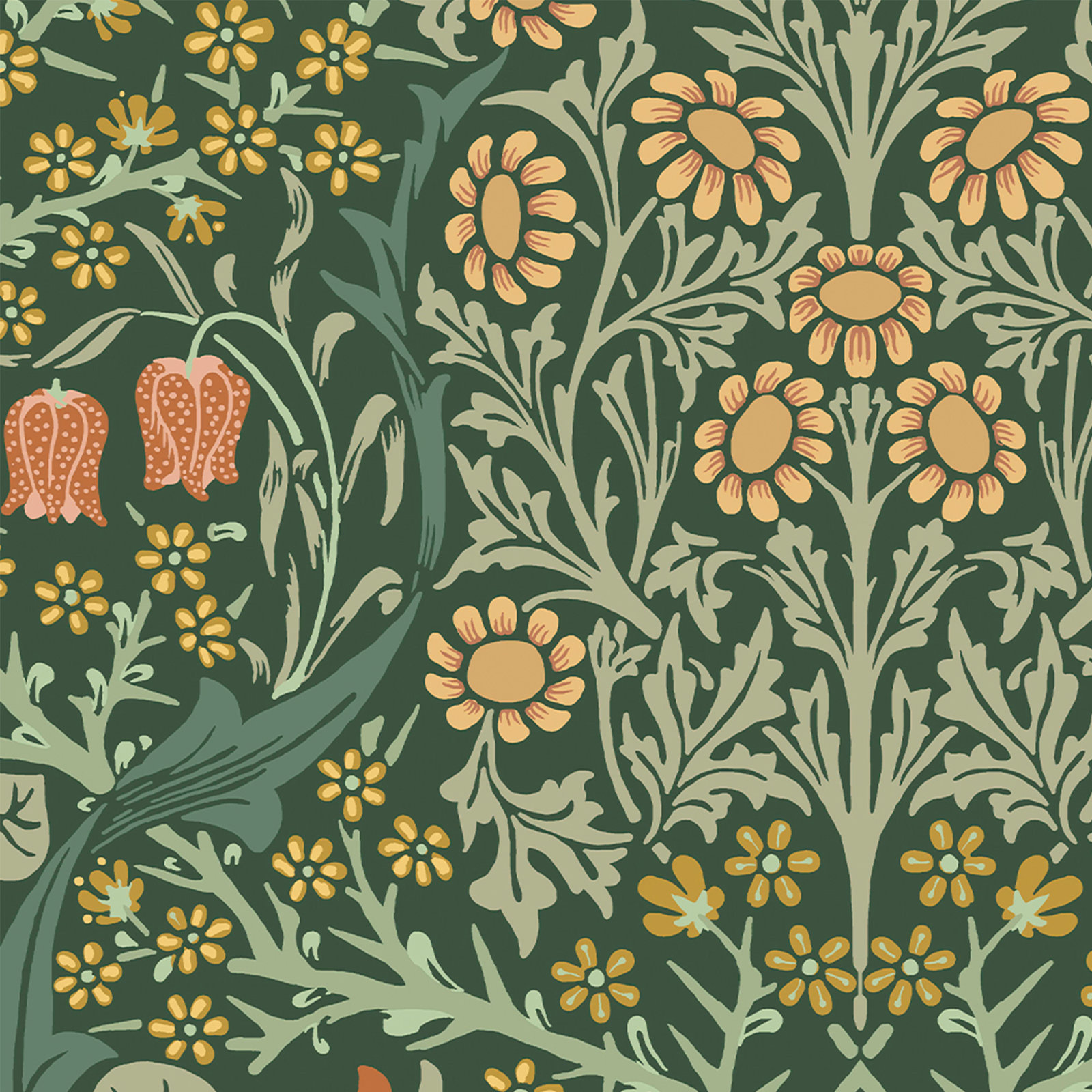 Floral Wallpaper, Deep Green
