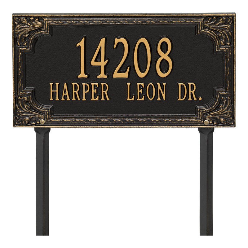 Signature Series 2-Line Lawn Address Sign, Black, Gold, Yes