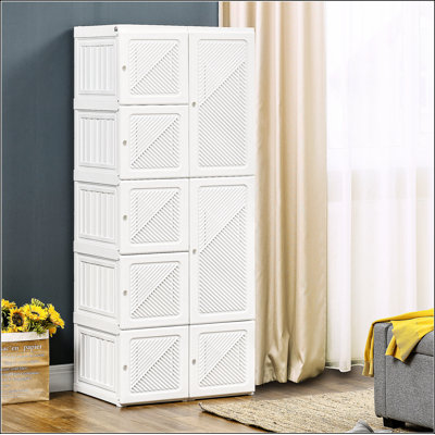 Garde-robe portable, armoire de chambre pliante, organisateur de rangement de vêtements avec 8 compartiments cubes, tringle, portes magnétiques