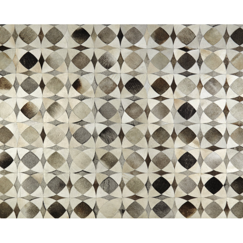 Mies Cowhide Geometric Area Rug in Gray/Beige