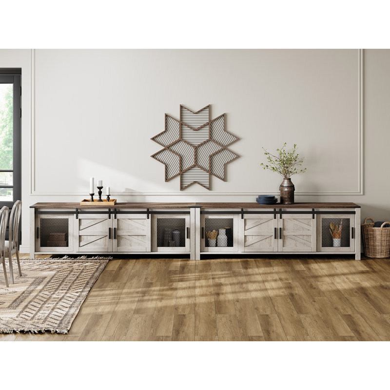 Gracie Oaks TV Stand For 100 Inch, Black And Brown, Ivory