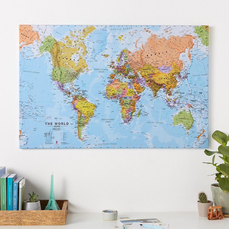 Political World Map - Wrapped Canvas Print, 56cm H x 86cm W x 2cm D