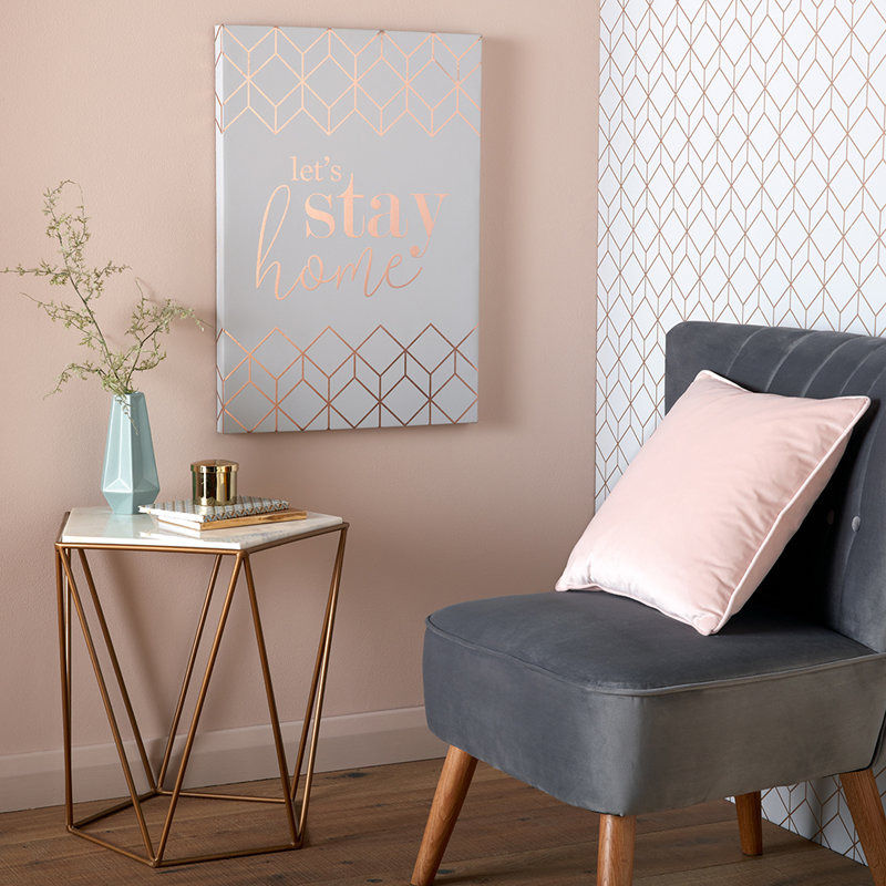 Art for the Home Lets Stay Home Metallic Typography Printed Canvas