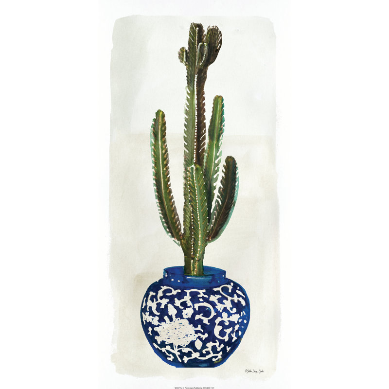 Blue Vase Cactus II - Painting Print, 46 cm H x 30 cm W, Wrapped Canvas