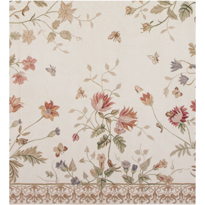 Flatweave Wool Floral Area Rug