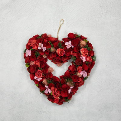 Couronne de printemps artificielle en bois rose pour la Saint-Valentin