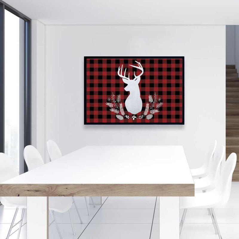 Cerf à carreaux - Décoration de salon en toile encadrée pour la maison, H 37,25 po x l 25,25 po