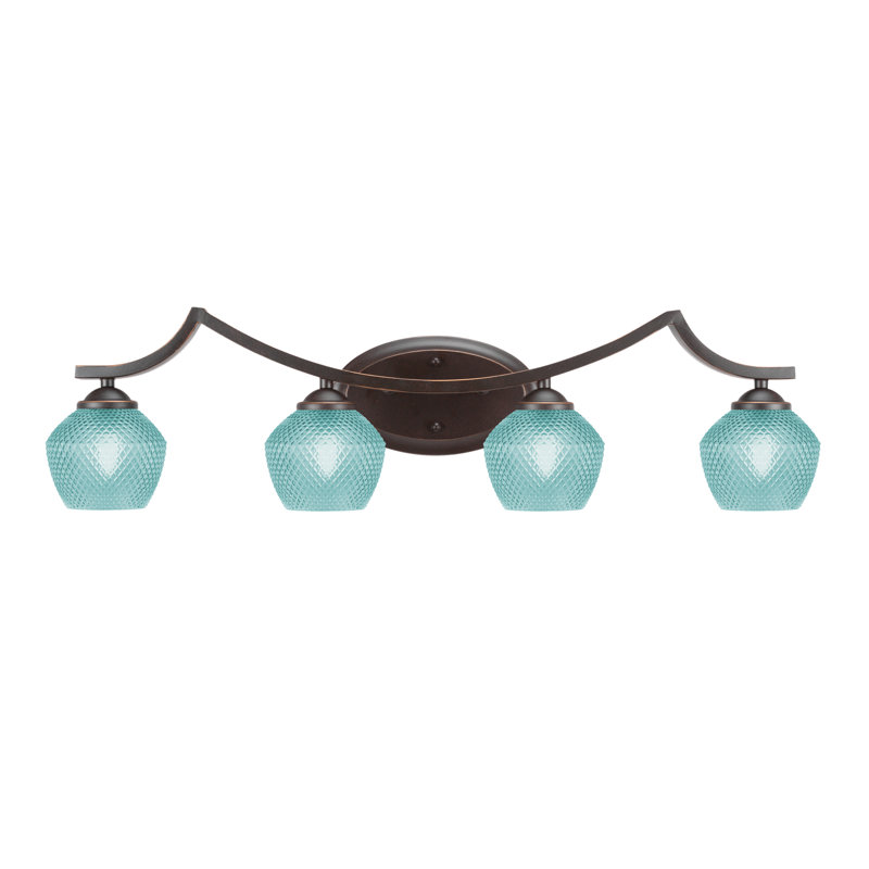 Barre d'éclairage de salle de bain 4 lumières en verre turquoise de 6 po Shutesbury, Bleu, Noir mat