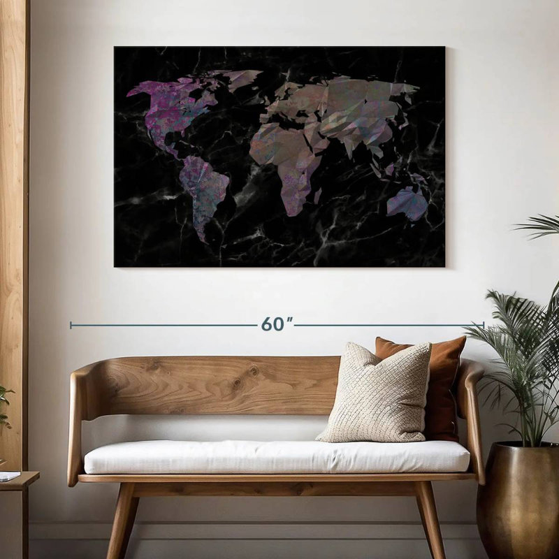 Aliaz Dark Geometric World Map, 32" H x 48" W