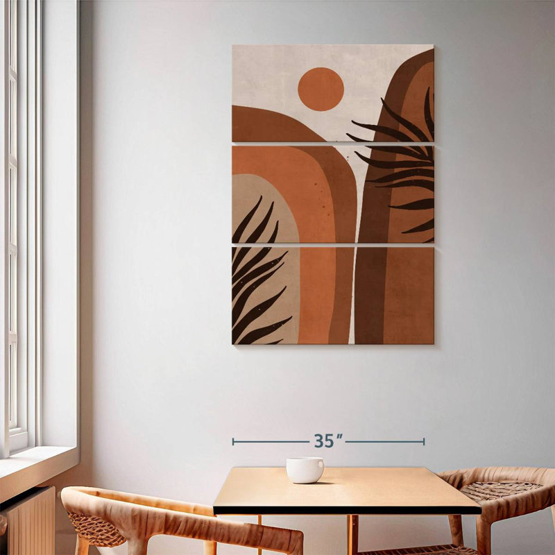 Feuille de montagne abstraite terre cuite sur toile 3 pièces par Jennifer T Print, H 42 po x l 65 po x P 1,25 po