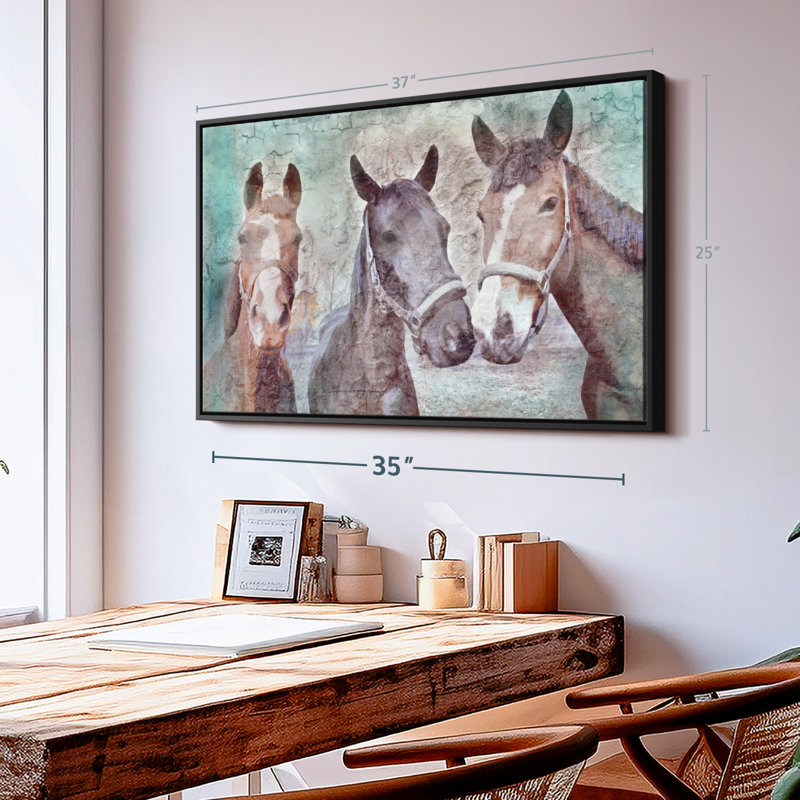 «Three Horses Neigh», reproduction sur toile, H 25 po x l 37 po