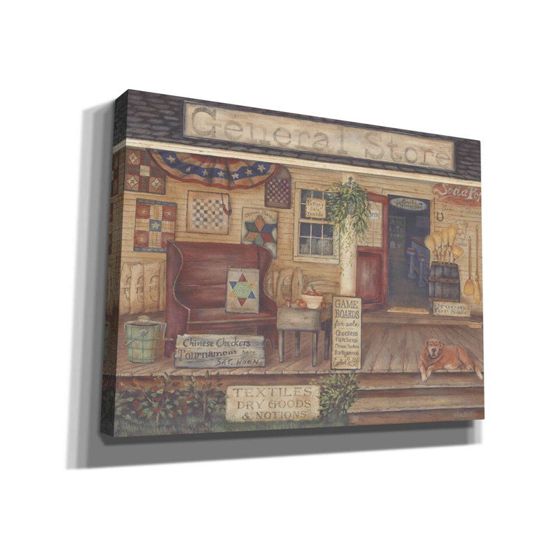 «General Store I» par Pam Britton, art mural sur toile, H 12 po x l 16 po x P 0,75 po