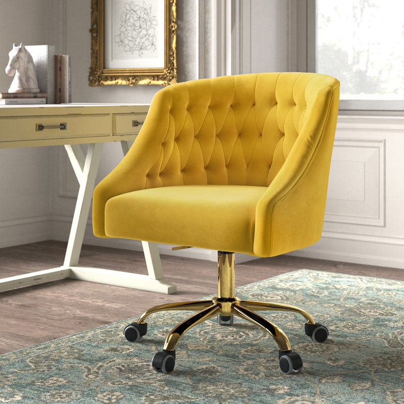 Chaise de travail en velours Doreen, Velours jaune