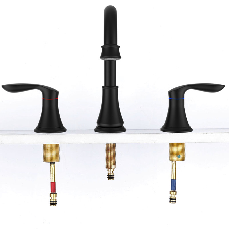 2 Matte Black Bathroom Faucet 8" Widespread - 3 Hole 360 Swivel Spout, Corrosion Proof Build, Water Efficient, Simple Install Technique Vanity Sink Basin Faucets Spot Material, Easy Process
