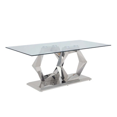 ACME Gianna Dining Table, Clear Glass & Stainless Steel