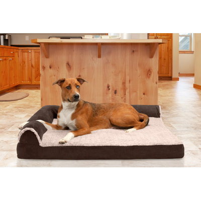Two Tone Faux Fur & Suede Deluxe L-Chaise Memory Foam Pet Bed