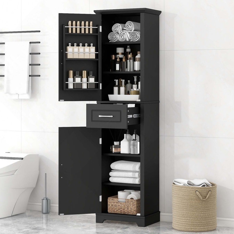 Grande armoire de rangement autoportante en panneau de fibres à densité moyenne avec 2 portes, tablettes réglables et porte