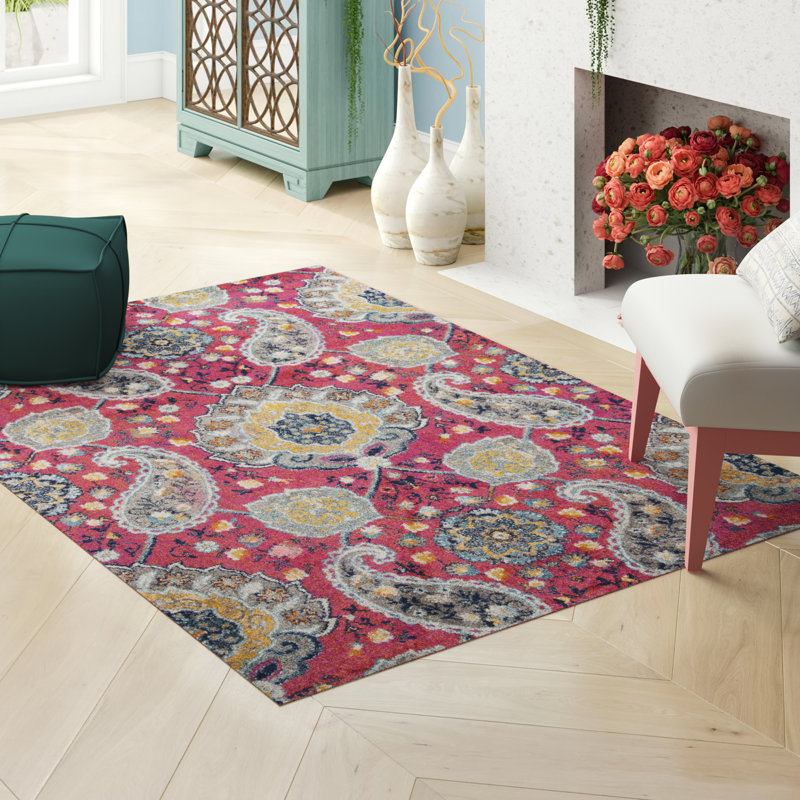 Tapis fuchsia / doré Christa, Rectangle 9 pi x 12 pi