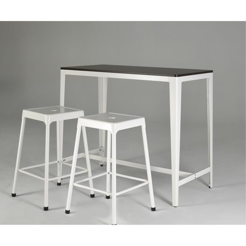 Tabouret de comptoir en métal 2 - blanc thermolaqué, 2 tabourets de forme carrée, espace de réception