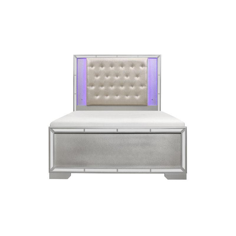 Ensemble de chambre à coucher à panneau en cuir Guylain 3-3_Kanya, Très grand, Argent