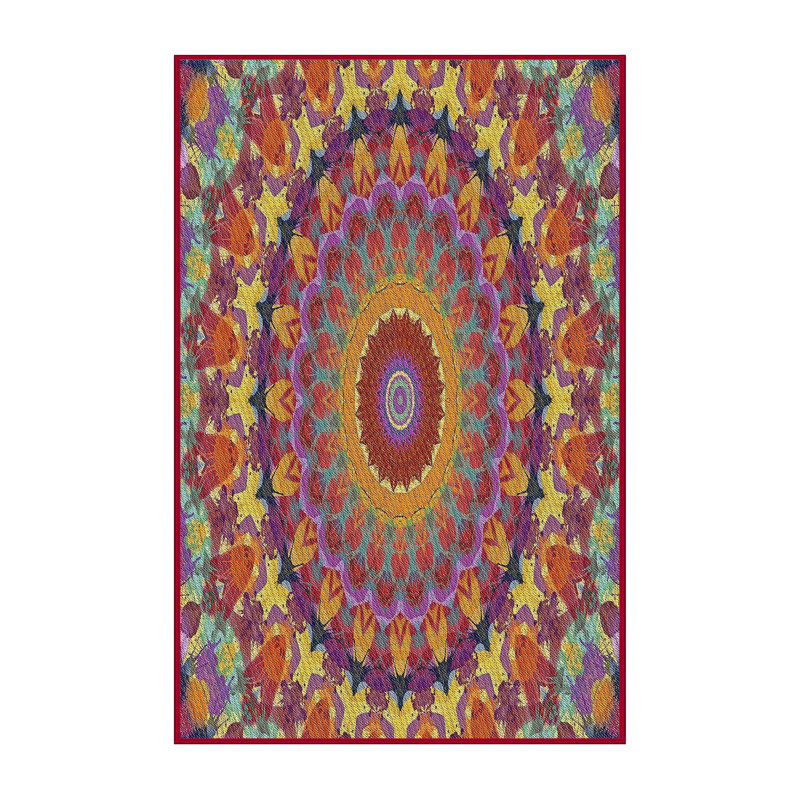 Tapis rose/bleu/jaune tissé à la machine, Rectangle 5 pi x 8 pi