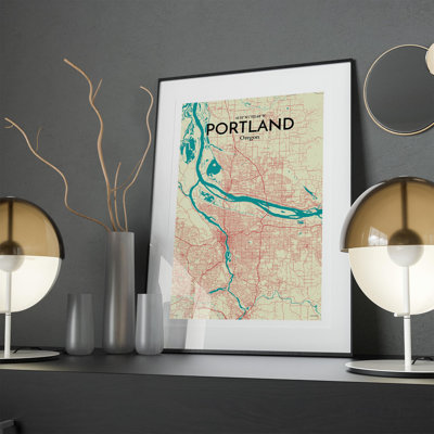 Portland City Map In Tricolour - No Frame Print