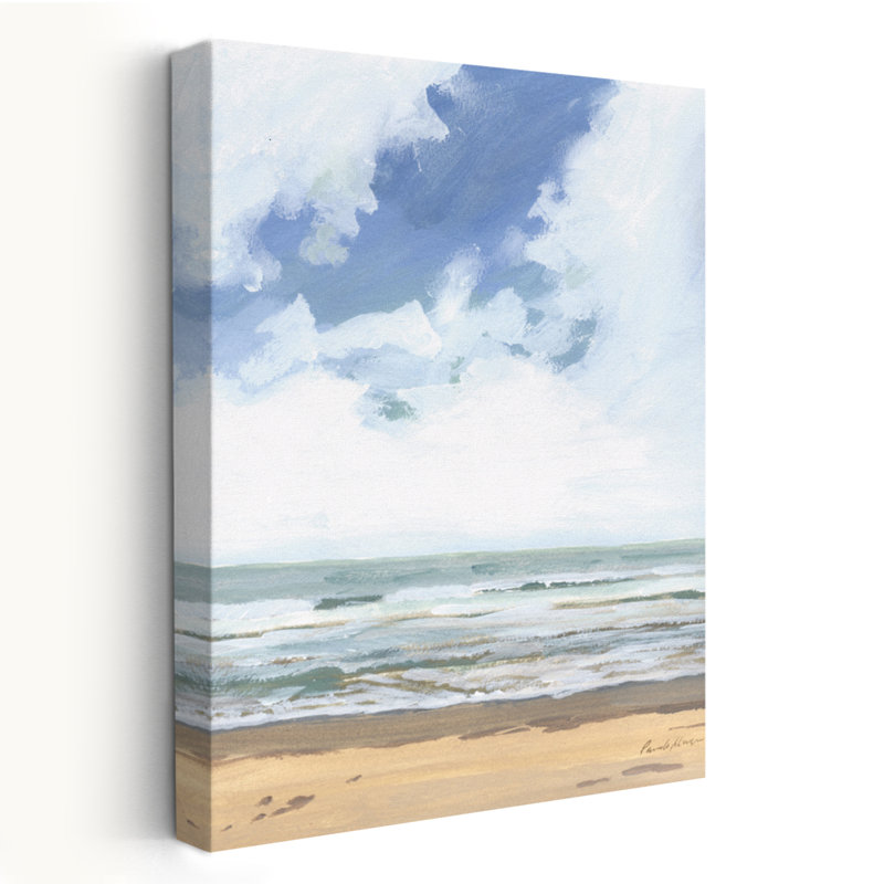 Promenade sur la plage I - plage, nuages bruns bleus, H 48 po x l 32 po