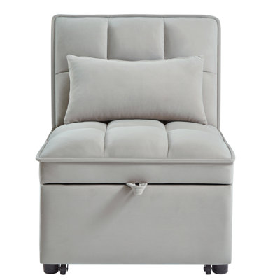 Pull-Out Bed With Storage, Soft Fabric, Gray Color 4 In1 Single Lounge Bed, Space, Pillows, Velvet