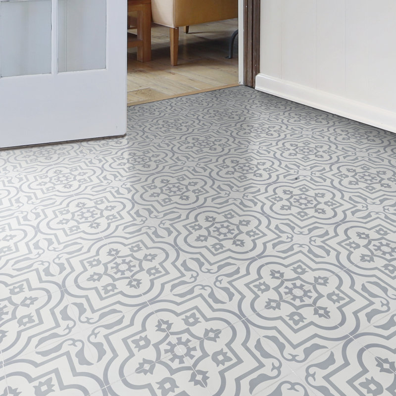 Taza 8" x 8" Cement Patterned Wall & Floor Tile, White/Gray
