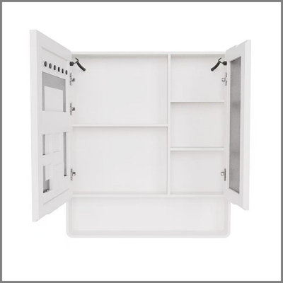 Armoire à pharmacie DEL pour la salle de bain avec lumière blanche une couleur, anti-buée, armoire en plastique-aluminium facile à installer. (31,5 x 35,43 à deux portes)