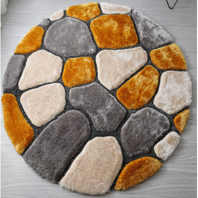 Tapis à poils longs moutarde / gris / beige Thionville