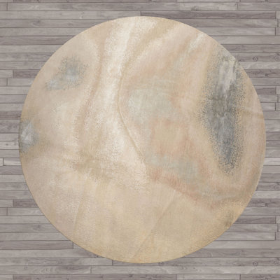 10x10 Round Beige Hand Knotted Tibetan Sherpa Abstract Wool Area Rug