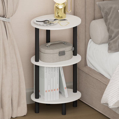 Furinno TURN-N-TUBE 3-Tier Oval Night Stand, Toolless Assembly Narrow Nightstand, Modern Side Table, End Table, for Living Room, Bedroom, Espresso