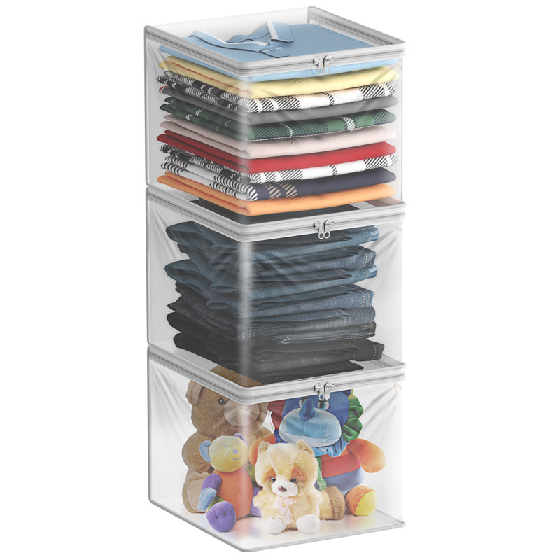  Sac de rangement transparent - grands sacs en plastique pliables avec fermeture à glissière et poignées de transport, parfaits pour les vêtements, les couvertures, les placards, les chambres à coucher - ensemble de 3