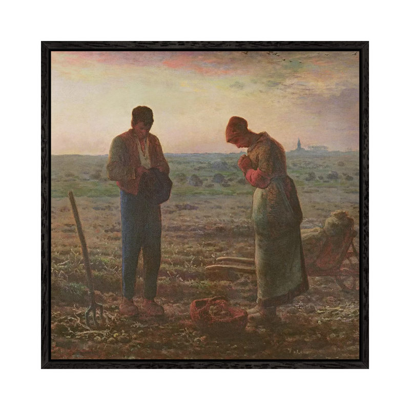 The Angelus, 1857-59 by Jean-Francois Millet - Painting on Canvas, 93.98cm H x 93.98cm W x 3.81cm D, Black Framed