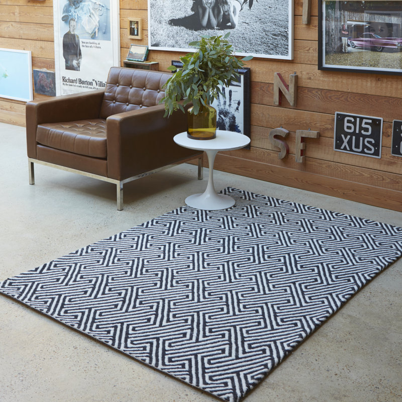 Geometric Wool Area Rug, Rectangle 120 x 170cm