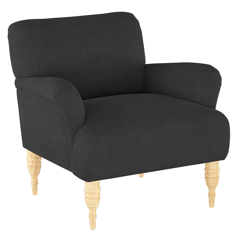 Upholstered Armchair, Classic Linen Black, Zuma White Textured Linen