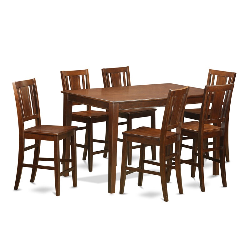 7 Piece Counter Height Dining Set Consist of a Rectangle Kitchen Table and 6 Dining Room Chairs, Mahogany, Wooden