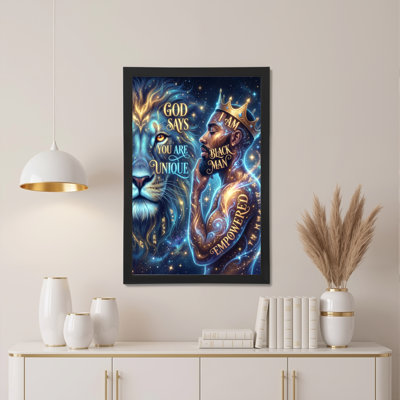Lion And Crowned Man With Cosmic Background Canvas Wrapped Wall Art Oil Painting Print (Set Of 1)