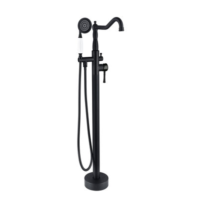 Freestanding Bathtub Faucet With Hand Shower, Corrosion Matte Black Metal Detachable Shower Head