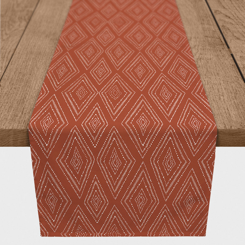 Chemin de table Doster, 90 po x 16 po, Rouille, Géomestrique