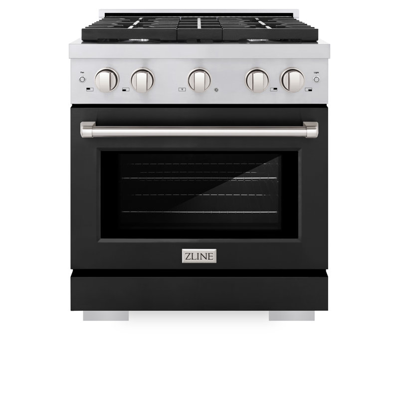 Zline 30 In. 4 Burner Gas Range With Convection Gas Oven In Stainless Steel With Black Matte Door