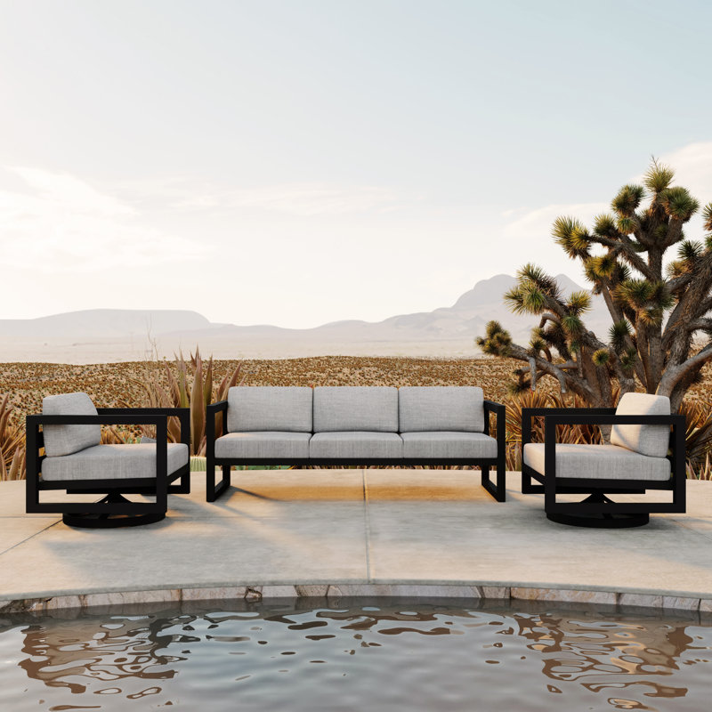 Avion 3 Piece Sofa Set With Swivel, Slate, Cast Silver Sunbrella®