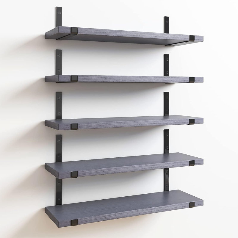 Alarins 5 Piece Wood Floating Shelf, Gray
