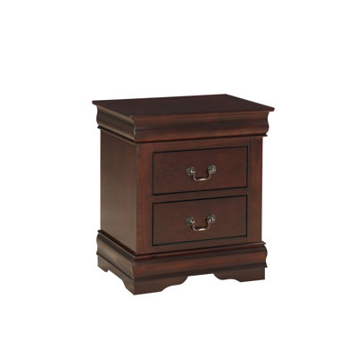 Table de chevet - Bois massif au fini cerisier pour rangement de chambre à coucher moderne en bois, organisation à deux tiroirs