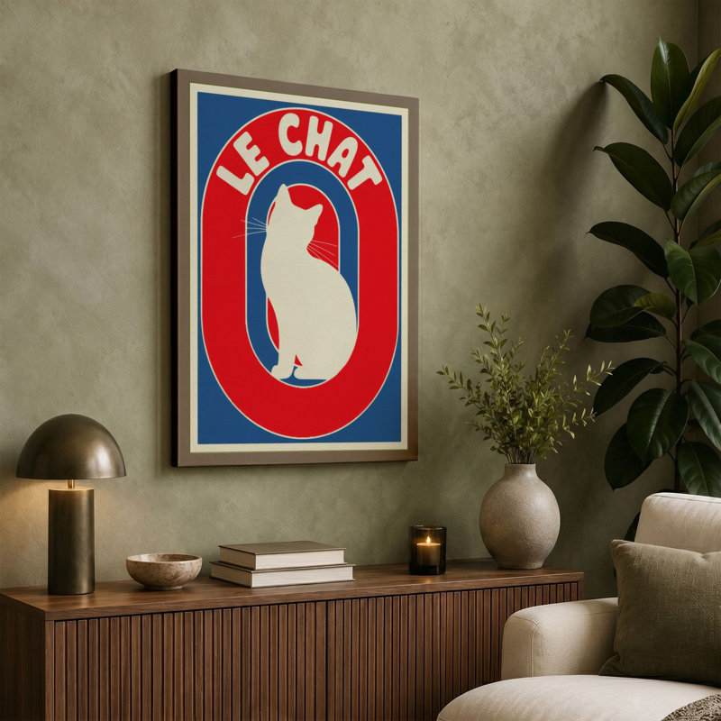 Le Chat Moderne Retro 1 Piece Wrapped Canvas Wall Art, 30x20 - 76.2 x 50.8 cm, Black Border