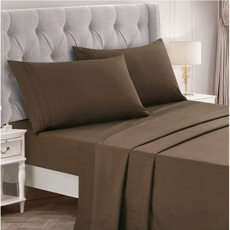 Ensemble de draps 2000 Soft Broderie 14 po, Ensemble de draps pour très grand lit avec drap-h, Brun